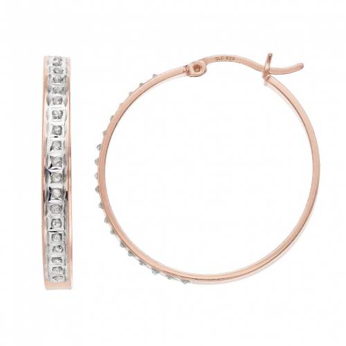 ダイヤモンド ローズ ゴールド 銀色 シルバー フープ イヤリング 【 DIAMOND MYSTIQUE 18K ROSE GOLD OVER SILVER OVAL HOOP EARRINGS / ROSE TONE 】 ジュエリー アクセサリー レディースジュエリー