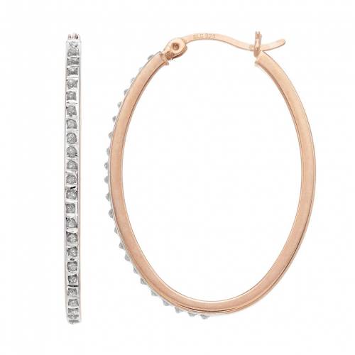 ダイヤモンド ローズ ゴールド 銀色 シルバー フープ イヤリング 【 DIAMOND MYSTIQUE 18K ROSE GOLD OVER SILVER OVAL HOOP EARRINGS / 18K ROSE GOLD OVER 】 ジュエリー アクセサリー レディースジュエリー|スニケス
