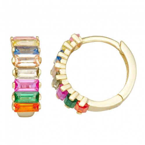 ゴールド 銀色 シルバー 虹色 レインボー フープ イヤリング 【 UNBRANDED 18K GOLD OVER SILVER RAINBOW CUBIC ZIRCONIA HOOP EARRINGS / GOLD TONE 】 ジュエリー アクセサリー レディースジュエリー｜スニケス
