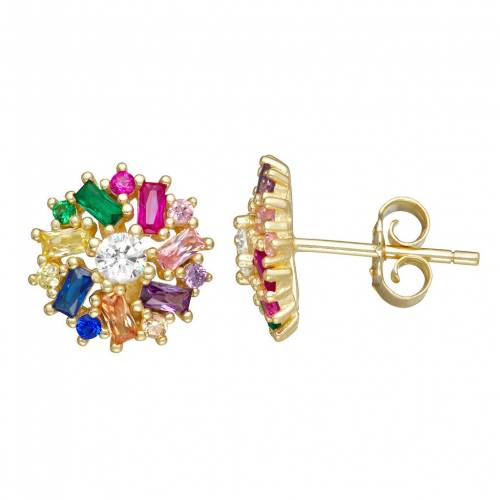 ローズ ゴールド 銀色 シルバー 虹色 レインボー イヤリング 【 UNBRANDED 18K ROSE GOLD OVER SILVER RAINBOW CUBIC ZIRCONIA STUD EARRINGS / GOLD TONE 】 ジュエリー アクセサリー レディースジュエリー|スニケス