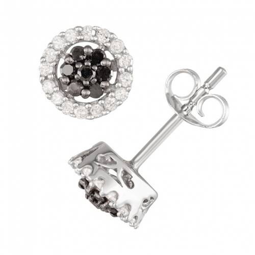 銀色 シルバー 黒色 ブラック 白色 ホワイト ダイヤモンド イヤリング T.W. & 【 UNBRANDED STERLING SILVER 1/2 CARAT BLACK WHITE DIAMOND HALO EARRINGS / SILVER TONE 】 ジュエリー アクセサリー レディースジュエ|スニケス