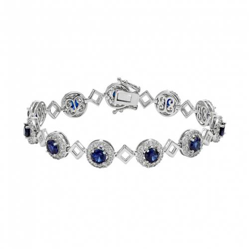 青色 ブルー 白色 ホワイト 銀色 シルバー ブレスレット & 【 UNBRANDED LAB-CREATED BLUE WHITE SAPPHIRE STERLING SILVER HALO BRACELET / 】 ジュエリー アクセサリー レディースジュエリー