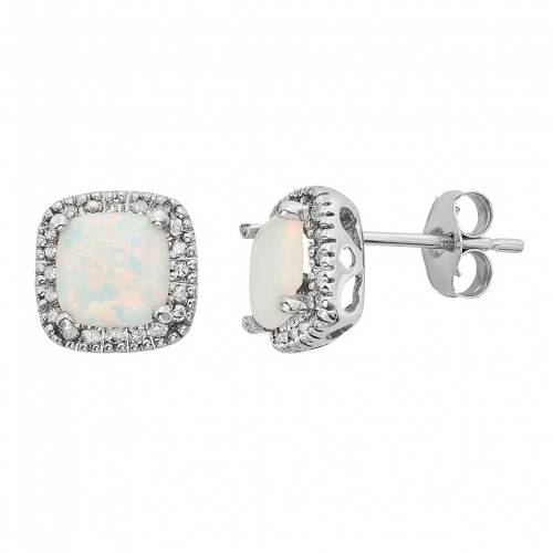 ダイヤモンド 白色 ホワイト ゴールド イヤリング & T.W. 【 UNBRANDED LAB-CREATED OPAL 1/6 CARAT DIAMOND 10K WHITE GOLD HALO BUTTON STUD EARRINGS / 】 ジュエリー アクセサリー レディースジュエリー|スニケス