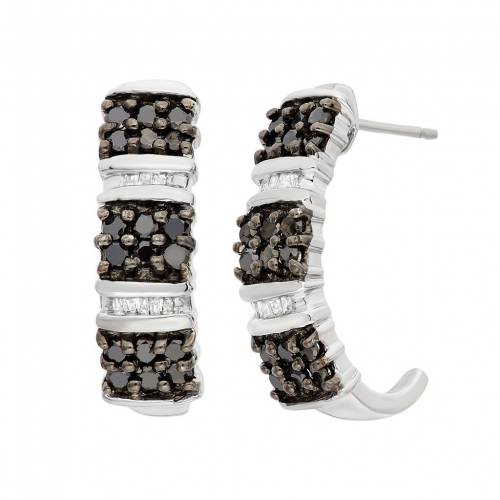 黒色 ブラック 白色 ホワイト ダイヤモンド 銀色 シルバー イヤリング T. W. 【 JEWELEXCESS 1 CARAT BLACK AND WHITE DIAMOND STERLING SILVER J-HOOP EARRINGS / 】 ジュエリー アクセサリー レディースジュエリー|スニケス