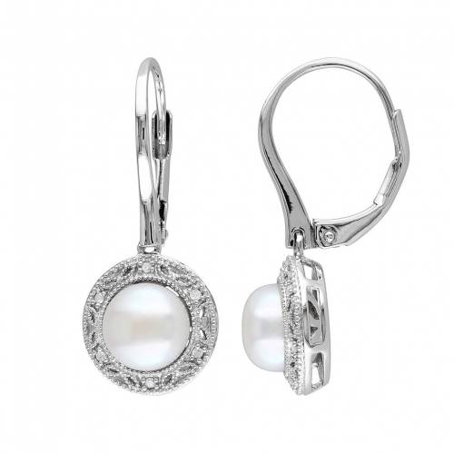 パール ダイヤモンド 銀色 シルバー イヤリング 白色 ホワイト 【 STELLA GRACE FRESHWATER CULTURED PEARL AND DIAMOND ACCENT STERLING SILVER DROP EARRINGS / WHITE 】 ジュエリー アクセサリー レディースジュエリー｜スニケス