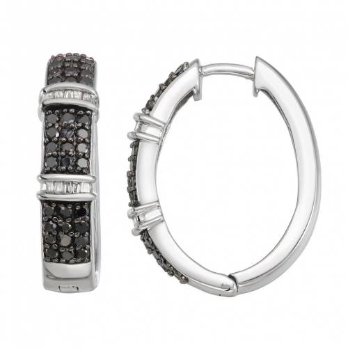 銀色 シルバー 黒色 ブラック 白色 ホワイト ダイヤモンド フープ イヤリング T.W. & 【 JEWELEXCESS STERLING SILVER 1 CARAT BLACK WHITE DIAMOND HOOP EARRINGS / SILVER TONE 】 ジュエリー アクセサリー レディース|スニケス
