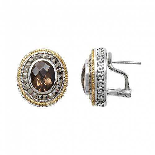 銀色 シルバー イヤリング 灰色 グレー 【 LAVISH BY TJM STERLING SILVER SMOKY QUARTZ OVAL HALO STUD EARRINGS / GREY 】 ジュエリー アクセサリー レディースジュエリー