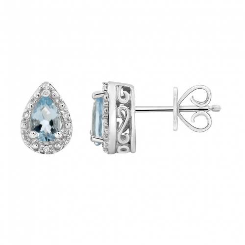 銀色 シルバー アクアマリン ダイヤモンド イヤリング 【 CELEBRATION GEMS STERLING SILVER PEAR SHAPED GENUINE AQUAMARINE DIAMOND ACCENT STUD EARRINGS / 】 ジュエリー アクセサリー レディースジュエリー