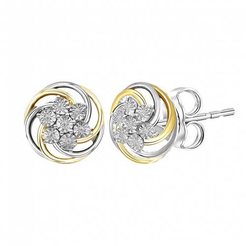 白色 ホワイト ダイヤモンド 銀色 シルバー ミラクル イヤリング 【 JEWELEXCESS 1/20 CARAT WHITE DIAMOND TWO TONE STERLING SILVER MIRACLE PLATE EARRINGS / TWO TONE 】 ジュエリー アクセサリー レディースジュエリ