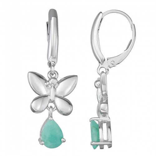 銀色 シルバー イヤリング 1.35 【 JEWELEXCESS CTW EMERALD GEMSTONE STERLING SILVER BUTTERFLY EARRINGS / SILVERTONE 】 ジュエリー アクセサリー レディースジュエリー｜スニケス