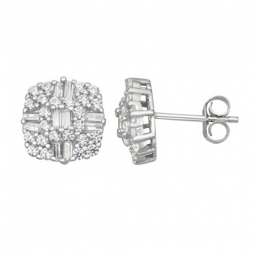 銀色 シルバー イヤリング 【 DESIGNS BY GIOELLI STERLING SILVER CUBIC ZIRCONIA ACCENT BAGUETTE STUD EARRINGS / 】 ジュエリー アクセサリー レディースジュエリー