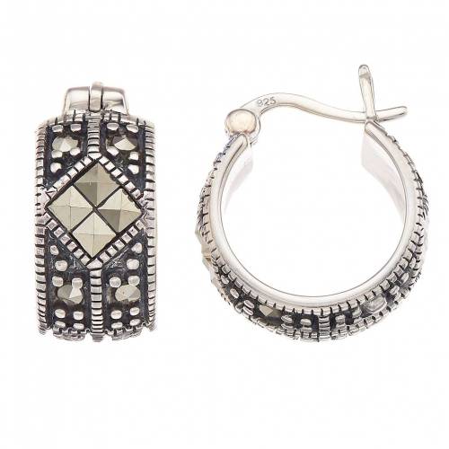 フープ イヤリング 【 TORI HILL MARCASITE TEXTURED SMALL HOOP EARRINGS / SILVERTONE 】 ジュエリー アクセサリー レディースジュエリー