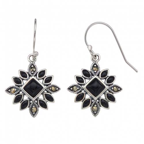 イヤリング & 【 TORI HILL MARCASITE ONYX STARBURST DROP EARRINGS / SILVERTONE 】 ジュエリー アクセサリー レディースジュエリー