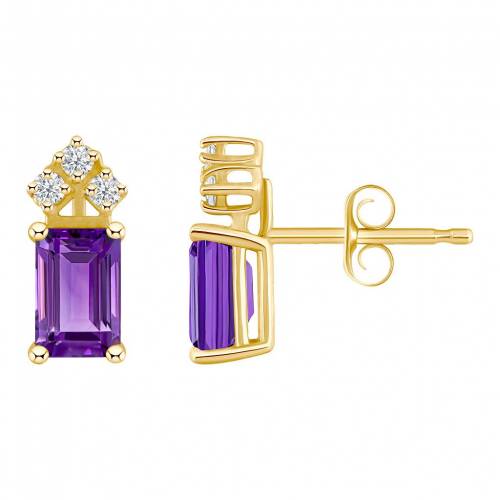 ゴールド ダイヤモンド イヤリング & T.W. 【 CELEBRATION GEMS 14K GOLD EMERALD CUT AMETHYST 1/8 CARAT DIAMOND STUD EARRINGS / 】 ジュエリー アクセサリー レディースジュエリー