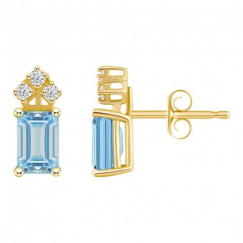 ゴールド アクアマリン ダイヤモンド イヤリング & T.W. 【 CELEBRATION GEMS 14K GOLD EMERALD CUT AQUAMARINE 1/8 CARAT DIAMOND STUD EARRINGS / 】 ジュエリー アクセサリー レディースジュエリー