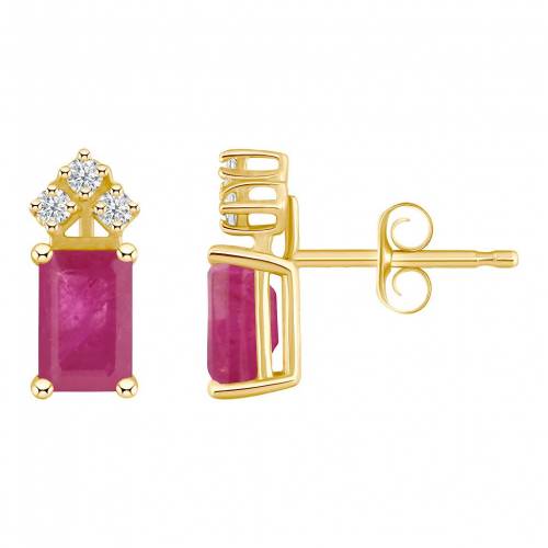 ゴールド ダイヤモンド イヤリング & T.W. 【 CELEBRATION GEMS 14K GOLD EMERALD CUT RUBY 1/8 CARAT DIAMOND STUD EARRINGS / 】 ジュエリー アクセサリー レディースジュエリー｜スニケス