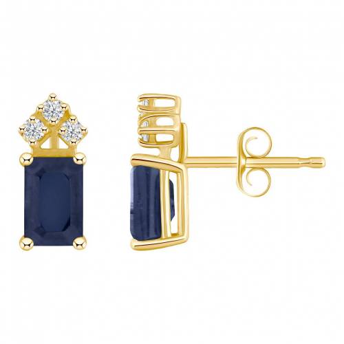 ゴールド ダイヤモンド イヤリング & T.W. 【 CELEBRATION GEMS 14K GOLD EMERALD CUT SAPPHIRE 1/8 CARAT DIAMOND STUD EARRINGS / 】 ジュエリー アクセサリー レディースジュエリー