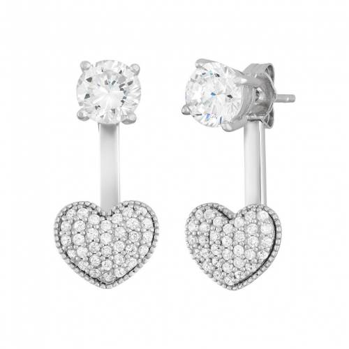 銀色 シルバー イヤリング 白色 ホワイト 【 UNBRANDED STERLING SILVER CUBIC ZIRCONIA FRONT-BACK HEART DROP EARRINGS / WHITE 】 ジュエリー アクセサリー レディースジュエリー