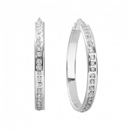 ダイヤモンド プラチナム 銀色 シルバー フープ イヤリング 白色 ホワイト 【 UNBRANDED DIAMOND MYSTIQUE PLATINUM OVER SILVER HOOP EARRINGS / WHITE 】 ジュエリー アクセサリー レディースジュエリー 31,915円