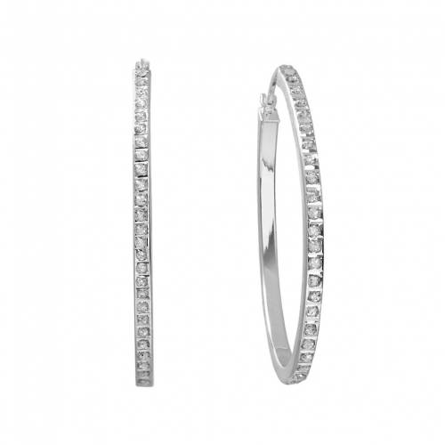ダイヤモンド プラチナム 銀色 シルバー フープ イヤリング 白色 ホワイト 【 UNBRANDED DIAMOND MYSTIQUE PLATINUM OVER SILVER OVAL HOOP EARRINGS / WHITE 】 ジュエリー アクセサリー レディースジュエリー
