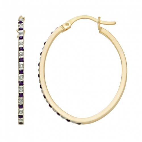 ダイヤモンド フープ イヤリング 黄色 イエロー 【 UNBRANDED 18K GOLD-OVER-SILVER AMETHYST AND DIAMOND ACCENT OVAL HOOP EARRINGS / YELLOW 】 ジュエリー アクセサリー レディースジュエリー