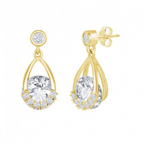 ゴールド 銀色 シルバー イヤリング 【 UNBRANDED GOLD TONE STERLING SILVER OPEN TEARDROP CUBIC ZIRCONIA ROUND SPINNING EARRINGS / GOLD TONE 】 ジュエリー アクセサリー レディースジュエリー｜スニケス