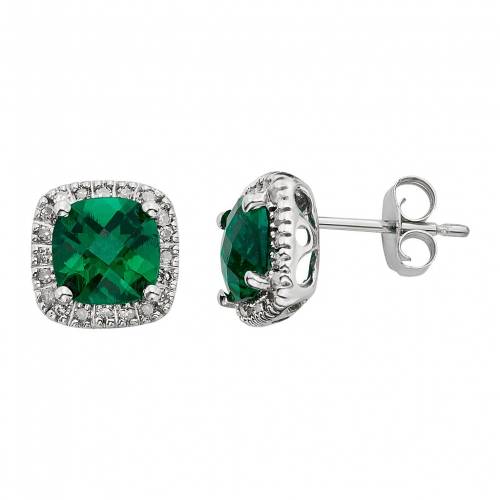 ダイヤモンド 白色 ホワイト ゴールド イヤリング 緑 グリーン & T.W. 【 UNBRANDED LAB-CREATED EMERALD 1/6 CARAT DIAMOND 10K WHITE GOLD HALO BUTTON STUD EARRINGS / GREEN 】 ジュエリー アクセサリー レディースジュ｜スニケス 114,850円
