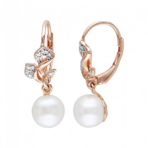 パール ダイヤモンド ローズ ゴールド 銀色 シルバー イヤリング 白色 ホワイト T.W. 【 STELLA GRACE FRESHWATER CULTURED PEARL AND 1/10 CARAT DIAMOND 18K ROSE GOLD OVER SILVER DROP EARRINGS / WHITE 】 ジュエリー アク|スニケス