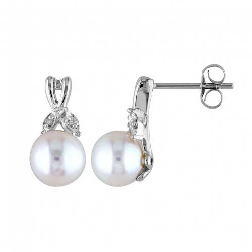 白色 ホワイト ゴールド ダイヤモンド パール イヤリング & 【 STELLA GRACE 10K WHITE GOLD DIAMOND ACCENT FRESHWATER CULTURED PEARL EARRINGS / 】 ジュエリー アクセサリー レディースジュエリー