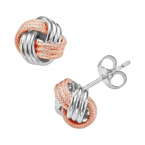 青色 ブルー ゴールド イヤリング ローズ 【 UNBRANDED JORDAN BLUE 14K GOLD TWO TONE TEXTURED LOVE KNOT STUD EARRINGS / 14K ROSE GLD WH GLD 】 ジュエリー アクセサリー レディースジュエリー|スニケス