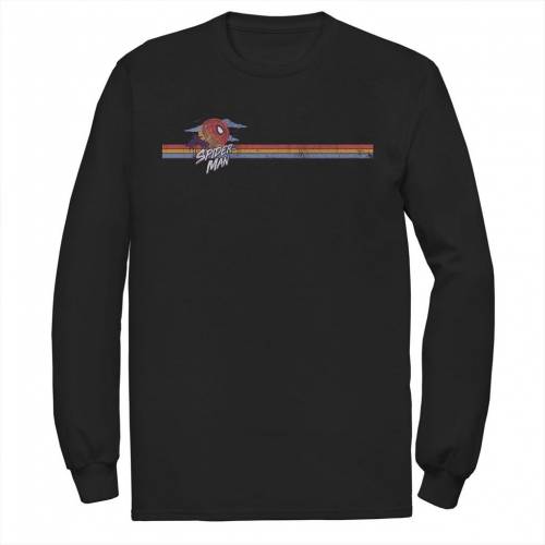 マーベル ロゴ Tシャツ 黒色 ブラック 【 MARVEL SPIDER-MAN MAN RETRO STRIPED LOGO TEE / BLACK 】 メンズファッション トップス カットソー