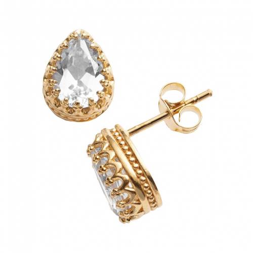 ゴールド 銀色 シルバー 白色 ホワイト イヤリング 【 DESIGNS BY GIOELLI 14K GOLD OVER SILVER LAB-CREATED WHITE SAPPHIRE CROWN STUD EARRINGS / 】 ジュエリー アクセサリー レディースジュエリー|スニケス