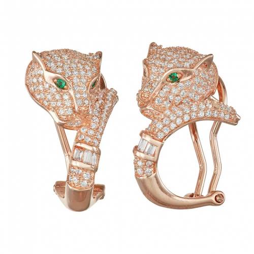 ローズ ゴールド 銀色 シルバー イヤリング 【 DESIGNS BY GIOELLI 14K ROSE GOLD OVER SILVER CUBIC ZIRCONIA PANTHER SEMI-HOOP EARRINGS / STERLING 】 ジュエリー アクセサリー レディースジュエリー
