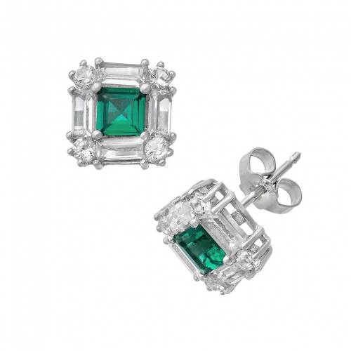 銀色 シルバー 白色 ホワイト イヤリング 緑 グリーン 【 UNBRANDED STERLING SILVER LAB-CREATED EMERALD AND WHITE SAPPHIRE SQUARE HALO STUD EARRINGS / GREEN 】 ジュエリー アクセサリー レディースジュエリー|スニケス