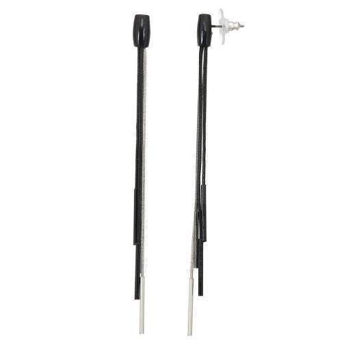 黒色 ブラック 銀色 シルバー イヤリング & 【 SIMPLY VERA VERA WANG BLACK SILVER TONE POST CHAIN LINEAR EARRINGS / TWO TONE 】 ジュエリー アクセサリー レディースジュエリー|スニケス
