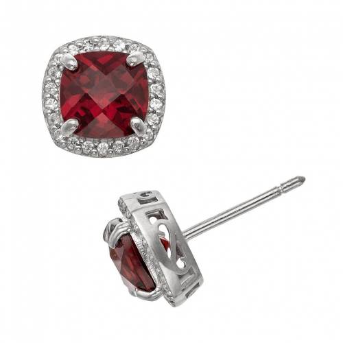 銀色 シルバー 白色 ホワイト イヤリング 【 DESIGNS BY GIOELLI STERLING SILVER GARNET AND LAB-CREATED WHITE SAPPHIRE HALO STUD EARRINGS / MULTI 】 ジュエリー アクセサリー レディースジュエリー