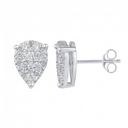 オーラ 銀色 シルバー ダイヤモンド イヤリング T.W. 【 ROYAL AURA STERLING SILVER 1 CARAT DIAMOND TEARDROP CLUSTER STUD EARRINGS / 】 ジュエリー アクセサリー レディースジュエリー｜スニケス