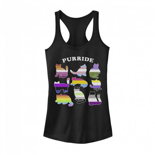 タンクトップ 黒色 ブラック JUNIOR'S 【 UNBRANDED PURRIDE COLORFUL STRIPED CAT FILL TANK TOP / BLACK 】 キッズ ベビー マタニティ トップス画像