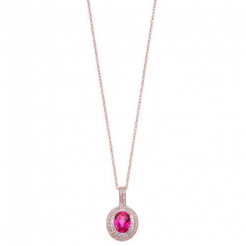 ローズ ゴールド 銀色 シルバー 白色 ホワイト & 【 14K ROSE GOLD OVER SILVER LAB-CREATED RUBY WHITE SAPPHIRE OVAL HALO PENDANT / ROSE TONE 】 ジュエリー アクセサリー レディースジュエリー ネックレス ペンダン｜スニケス