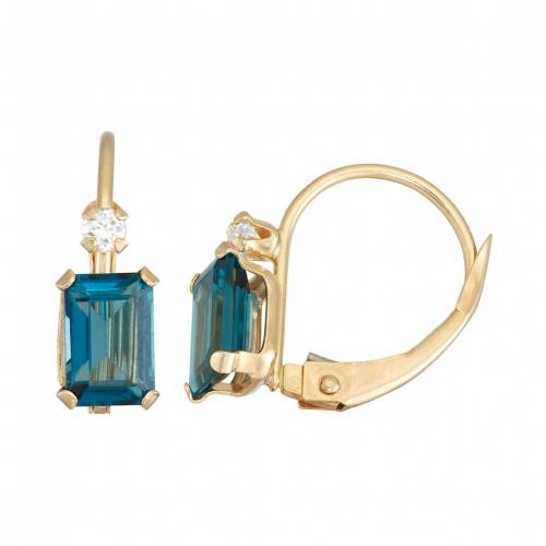 ゴールド 青色 ブルー 白色 ホワイト イヤリング & 【 UNBRANDED DESIGNS BY GIOELLI 10K GOLD EMERALD-CUT LONDON BLUE TOPAZ WHITE ZIRCON LEVERBACK EARRINGS / 】 ジュエリー アクセサリー レディースジュエリー|スニケス