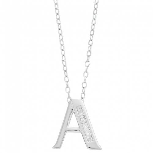 銀色 シルバー ダイヤモンド ネックレス 【 UNBRANDED STERLING SILVER BAGUETTE DIAMOND INITIAL PENDANT NECKLACE / 】 ジュエリー アクセサリー レディースジュエリー ペンダント｜スニケス