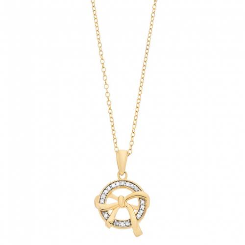 ゴールド 銀色 シルバー ダイヤモンド ネックレス T.W. 【 UNBRANDED 14K GOLD OVER SILVER 1/10 CARAT DIAMOND CIRCLE RIBBON PENDANT NECKLACE / GOLD TONE 】 ジュエリー アクセサリー レディースジュエリー ペンダント｜スニケス