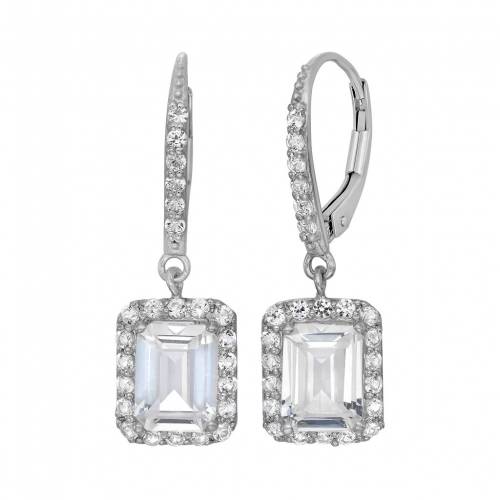 銀色 シルバー 白色 ホワイト イヤリング 【 UNBRANDED STERLING SILVER LAB-CREATED WHITE SAPPHIRE RECTANGULAR HALO DROP EARRINGS / 】 ジュエリー アクセサリー レディースジュエリー
