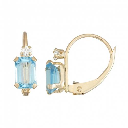 ゴールド 青色 ブルー 白色 ホワイト イヤリング & 【 UNBRANDED DESIGNS BY GIOELLI 10K GOLD EMERALD-CUT SWISS BLUE TOPAZ WHITE ZIRCON LEVERBACK EARRINGS / 】 ジュエリー アクセサリー レディースジュエリー｜スニケス