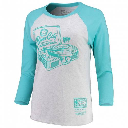 メンフィス グリズリーズ ブルース シティ 衣袂 ラグラン プルオーバー 白妙 紅毛 Sleeve Unbranded Mitchell Ness White Turquoise Blues City 3 4 Triblend Raglan Tshirt Grz Ice Org Br
