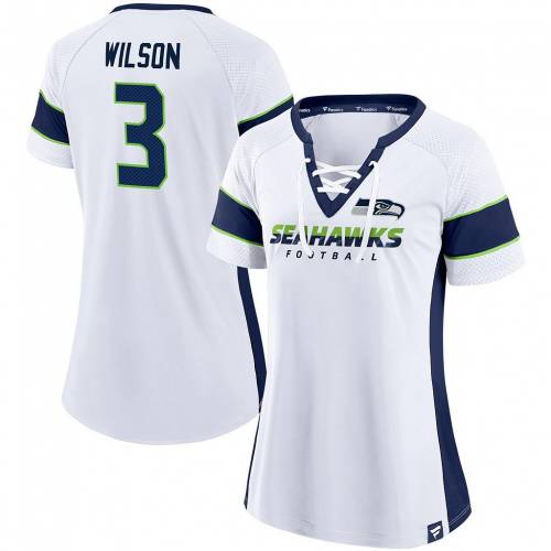 Russell シアトル Sea 白色 Vneck Raglan Athena Branded Wilson Vネック ファッションブランド White ホワイト ラグラン ウィルソン ラッセル ファッション ファナティクス Athena Sea Player Tshirt Tシャツ Fanatics シーホークス カジュアル
