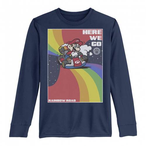 性状 虹色相 レインボー グラフィック ティーシャツ 紺色 褐 坊さん キッズ Licensed Character Mario Kart Pride Here We Go Rainbow Road Poster Longsleeve Graphic Tee Navy Crochetsociety Co Uk