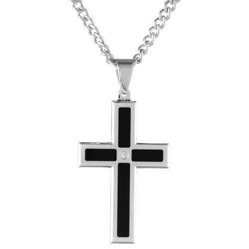 ステンレス 銀色 スチール 黒色 ブラック ネックレス 【 LYNX STAINLESS STEEL BLACK ION CROSS PENDANT NECKLACE / 】 ジュエリー アクセサリー メンズジュエリー ペンダント