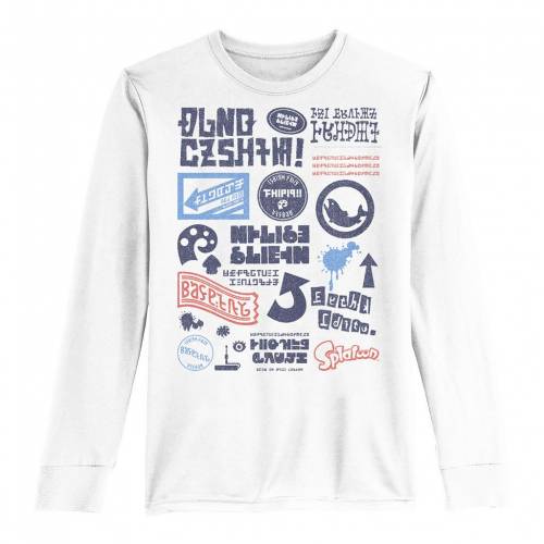 気っ風 ロゴ グラフィック シャツ 白色 白色 男の児 キッズ Licensed Character Nintendo Splatoon Kanji Logo Mash Up Poster Longsleeve Graphic Tee White Ice Org Br