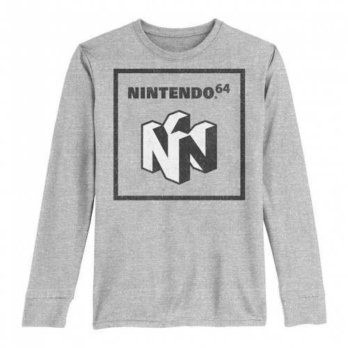 キャラクター ロゴタイプ 墨ぞめ 墨染め 白妙 ホワイト 要素 グラフィック ジャージー ヘザー 令息 キッズ Heather Licensed Character Nintendo 64 Logo Black White Element Longsleeve Graphic Tee Athletic Desantarms Pl